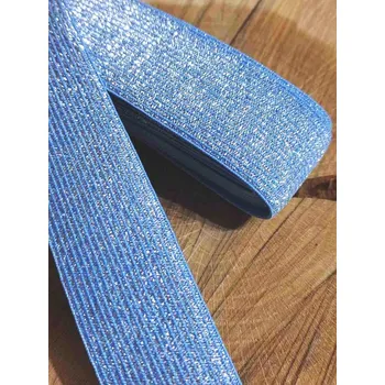 Textilní guma Pruženka s lurexem šíře 30 mm barva světle modrá stříbrná