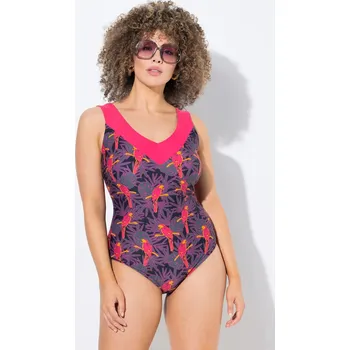 Dámské plavky Ulla Popken, Plus size Plavky, papoušci, měkké košíčky, recyklovaný materiál pro plnoštíhlé nadměrná velikost, 836683100-1011, černý, 50, Nadměrné velikosti, Plus size oblečení, Oblečení pro boubelky, Oblečení pro baculky, Oblečení pro plnoštíhlé, Oblečen