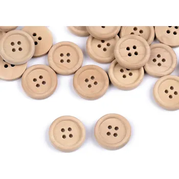 Knoflík Dřevěný knoflík čtyřdírkový velikost 32", barva přírodní