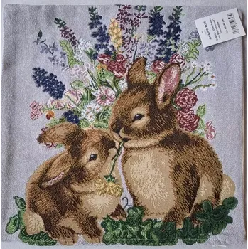 Povlak na dekorativní polštářek GOBELÍNOVÝ POVLAK - velikonoční Zajíčci květy