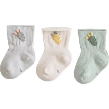 Kojenecké bavlněné ponožky- 3 páry (vel. pro 0-12 měsíců) Barva: šedá, béžová, zelená, Velikost: S (0-6 měsíců)