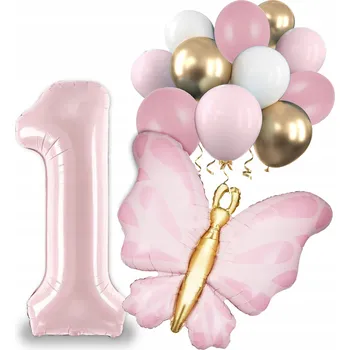 Balónek Balónky na PRVNÍ narozeniny sada dekorací 1 rok motýl