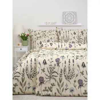 Povlečení Prodloužené krepové povlečení Renforcé - Herbář béžové