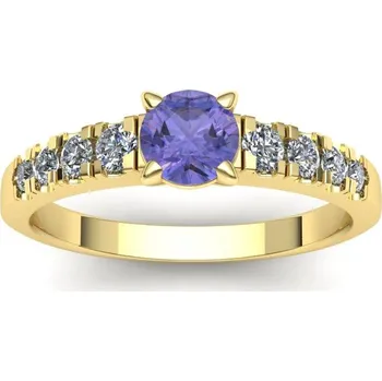 Prsten Zásnubní prsten s tanzanitem a brilianty PZB20070 Materiál: Žluté zlato 14kt, Velikost: 63