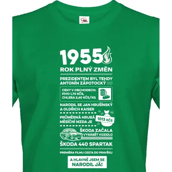 Pánské tričko Pánské tričko narozeninové noviny 1955, Barva Zelená, Velikost 5XL, Canvas Pánské tričko s krátkým rukávem Bezvatriko.cz 2888