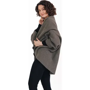 Šála Vlněný pléd šála s otvory pro ruce Olivová Univerzální