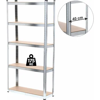 Dílenský regál Regál 200x90x40cm, 5 polic, ocel + MDF deska