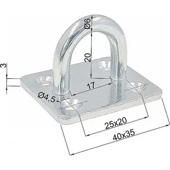 Nábytkové kování Deska obdélník s okem 40x35 mm, prům. 6 mm, bílý zinek