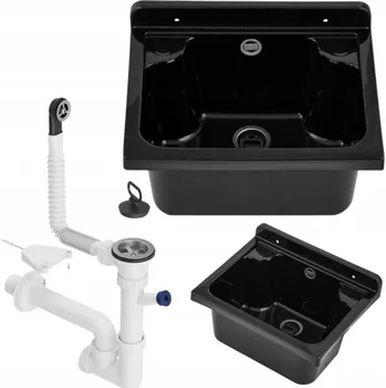 Umyvadlo Gamma Manta mini, univerzální plastová výlevka 42,4x34,3x24,2 cm + sifon, 1-komorová, černá, GMA-KGM42-BK