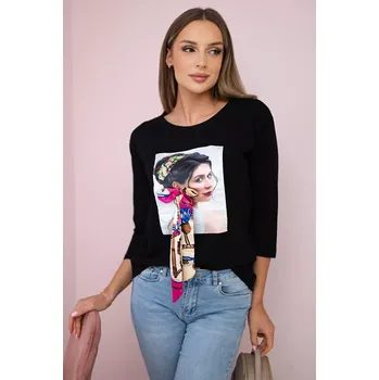 Dámská halenka Halenka s grafikou a barevnou mašlí 3D černá Kesi černá 3094204