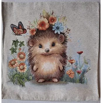 Povlak na dekorativní polštářek GOBELÍNOVÝ POVLAK - Ježek a květy