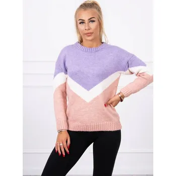 Dámská mikina Svetr s geometrickými vzory, fialová + světle růžová - Univerzální
