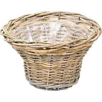 Ratanový koš s igelitovou výstelkou, 35x20 cm, šedohnědý