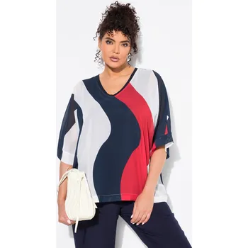 Dámská tunika Ulla Popken, Plus size Šifonová tunika, dvouvrstvá, výstřih do V, 3/4 rukávy pro plnoštíhlé nadměrná velikost, 837606770-1131, modrý, 54/56, Nadměrné velikosti, Plus size oblečení, Oblečení pro boubelky, Oblečení pro baculky, Oblečení pro plnoštíhlé, Oble