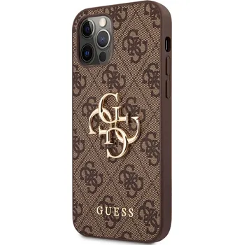 Notebook Guess PU 4G Metal Logo Zadní Kryt pro iPhone 12/12 Pro Brown