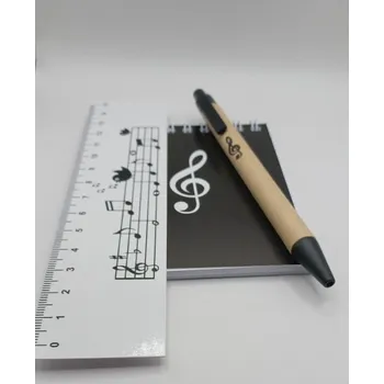 Dárkový balíček na soutěže - blok s houslovým klíčem, pero a pravítko notová osnova