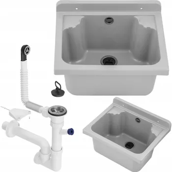 Umyvadlo Gamma Manta mini, univerzální plastová výlevka 42,4x34,3x24,2 cm + sifon, 1-komorová, šedá, GMA-KGM42-G