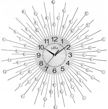 Hodiny VELKÉ EFEKTNÍ STŘÍBRNÉ HODINY NÁSTĚNNÉ S KRYSTALKY MPM E04.4497.70 60 cm