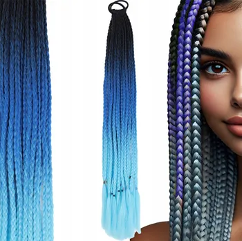 Příčesek SYNTETICKÉ VLASY Barevné copánky na gumičce Dredy Ombre Připínací Silné