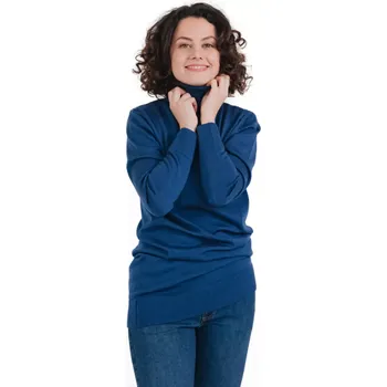 Dámský svetr Dámský vlněný rolák Merino Long Modrá XL