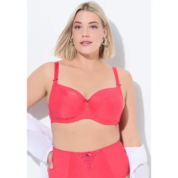 Podprsenka Ulla Popken, Plus size Podprsenka s kosticemi, žakár, krajka, střapec, košíčky C-F pro plnoštíhlé nadměrná velikost, 820379523-1086, růžový, 115C, Nadměrné velikosti, Plus size oblečení, Oblečení pro boubelky, Oblečení pro baculky, Oblečení pro plnoštíhlé