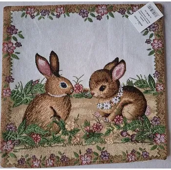 Povlak na dekorativní polštářek GOBELÍNOVÝ POVLAK - velikonoční Zajíčci lem