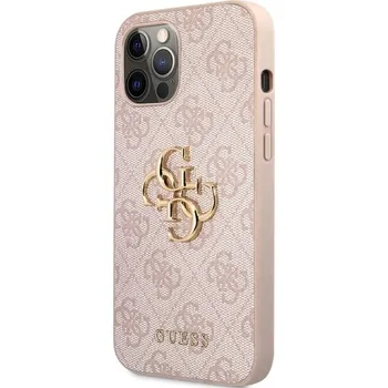 Notebook Guess PU 4G Metal Logo Zadní Kryt pro iPhone 12 Pro Max Pink