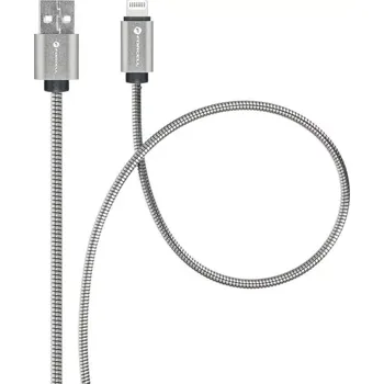 Datový kabel Datový kabel FORCELL F-ENERGY Metal C236 USB-A na Lightning 1m – stříbrný (Odolný datový kabel FORCELL F-ENERGY Metal C236 USB-A na Lightning 1m – rychlé nabíjení 2,4A, přenos dat, kompatibilní s Apple CarPlay – stříbrný)