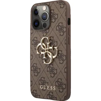 Notebook Guess PU 4G Metal Logo Zadní Kryt pro iPhone 13 Pro Brown