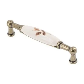 Nábytkové kování GTV Úchytka porcelánová 0728-BB, B-hnědá květina, antická mosaz