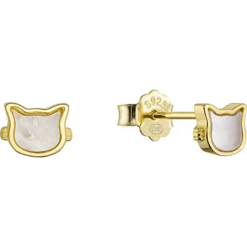 Náušnice Evolution Group Pozlacené stříbrné náušnice kočky s perletí 11711.1