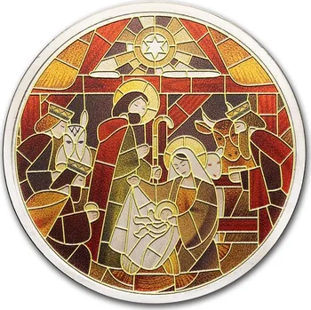 2 oz Stříbrná mince – Narození Ježíše – z barevného skla