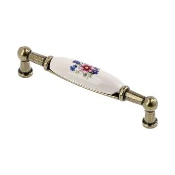 Nábytkové kování GTV Úchytka porcelánová 0728-BR, R-růžová květina, antická mosaz