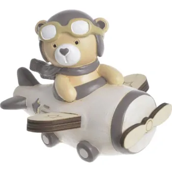 Pokladnička Pokladnička Medvídek v letadle polyresin/dřevo, 12cm