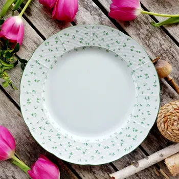 Talíř NATALIE talíř mělký 24 cm, zelené lístečky, Thun 1794 (Porcelánový talíř 1. jakost)