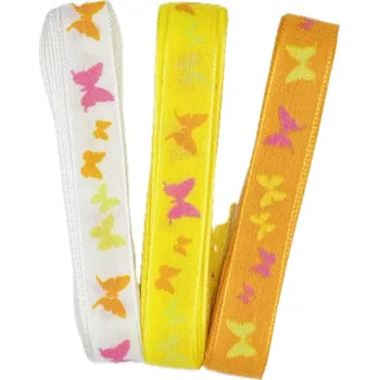 Stuha Stuha taftová BUTTERFLY PARADISE set 3ks 15mm x 2m (10,-/ks) (Jarní stuha skládaná, set žluté, bílé a oranžové, s vlascem v lemu)