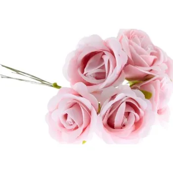 umělá květina Růžičky 4,5cm, 24ks na drátku, textilní, bílo-růžové