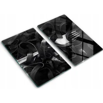 Obraz Kuchyňské skleněné kryty S Potiskem 2x30x52 cm Černé těstoviny Tagliatelle