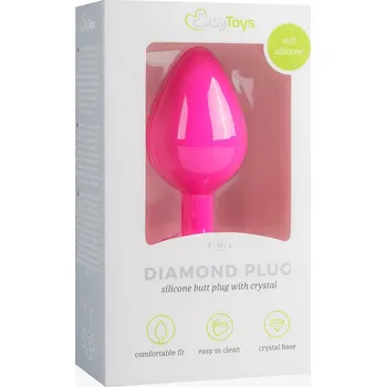 Dildo Easytoys Diamond - anální kolík s bílým kamenem (střední) - růžový