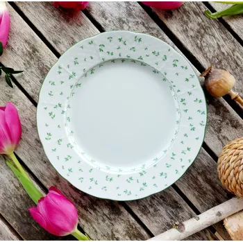 Talíř NATALIE talíř dezertní 19 cm, zelené lístečky, Thun 1794 (Porcelánový talíř 1. jakost)