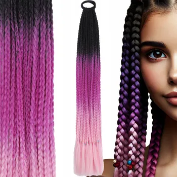 Příčesek SYNTETICKÉ VLASY Barevné copánky na gumičce Dredy Ombre Připínací Silné