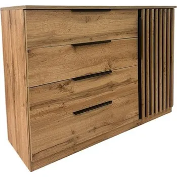 Komoda Komoda KR-4, Kris dub wotan / černá s lamelami, 125 x 89 cm