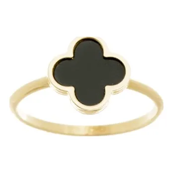 Prsten Dámský prsten čtyřlístek s onyxem ze žlutého zlata PR0627F + DÁREK ZDARMA