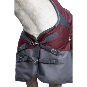 Sport Výběhová nepromokavá deka Yukon HKM 600D, s vyšším krkem, 0 g tmavě červená/šedá, 155 cm