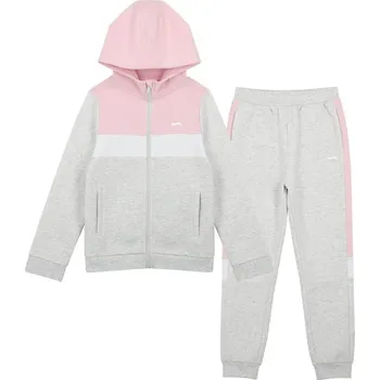 Slazenger Fleece Full Zip Track Suit Junior Ice Marl/Pink 11-12 Years