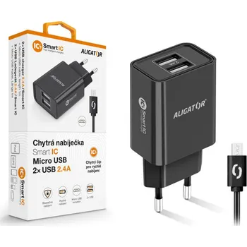 ALIGATOR Nabíječka ALIGATOR, Micro USB, 2xUSB výstup, smart IC, černá