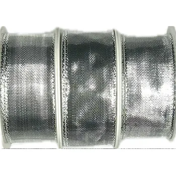 Stuha 3x Stuha lurexová CELEBRATION SILVER stříbrná lesklá 3x (25mm x 2m) (Stuha lurexová, stříbrná, lesklá, oboulící, s drátkem v lemu, sada 3ks)