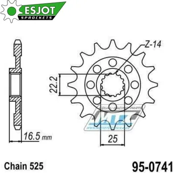 Řetězová sada pro motocykl Kolečko řetězové (pastorek) 0741-15zubů ESJOT 50-29036-15S - Ducati 749 + 796 + 820 + 821 + 846 + 939 + 998 + 999 + 1000 + 1098 + 1099 + 1100 + 1198 + 1200 DUCATI Diavel 2011-2016