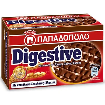 Papadopoulou Digestive pšeničné sušenky v mléčné čokoládě 200g