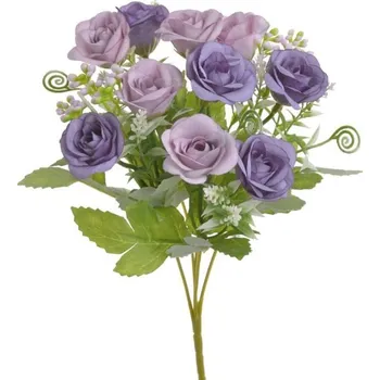 umělá květina Kytice růžiček 28 cm - mix fialová